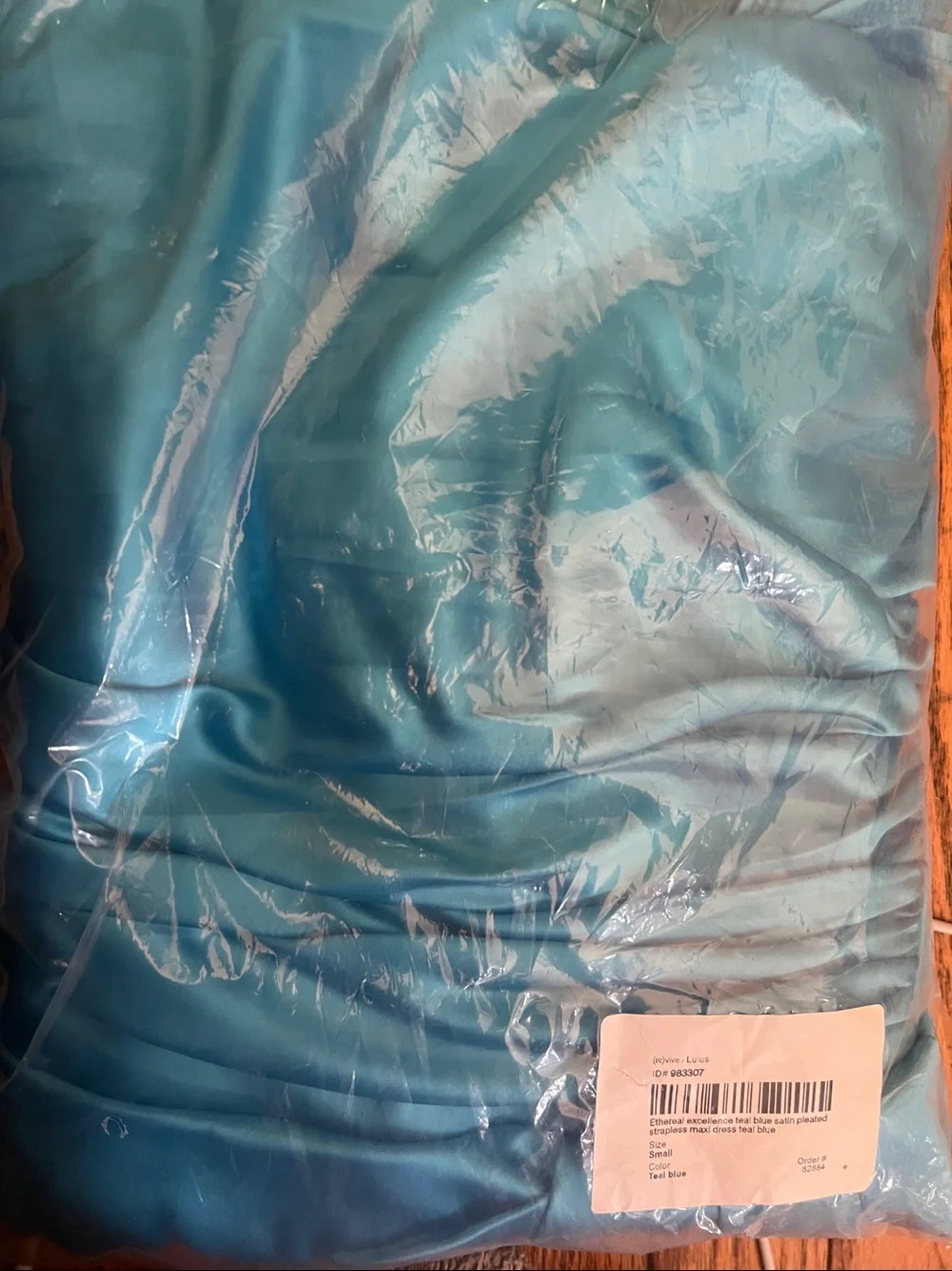 New Lulus Ethereal Strapless Satin Teal Pleat Blue High-Slit Maxi Gown Sz Small
